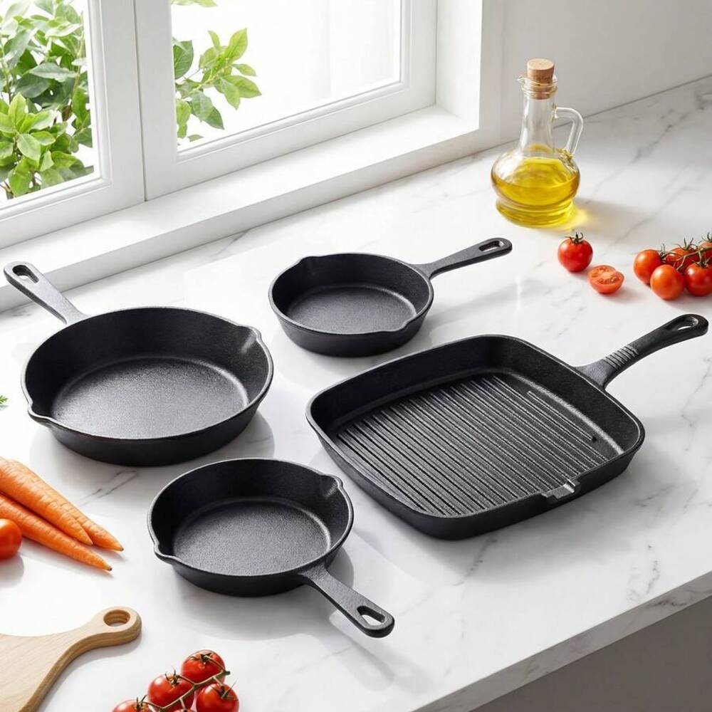 4-Piece Cast Iron Cookware Set - Camping Cooking Set Large review and price